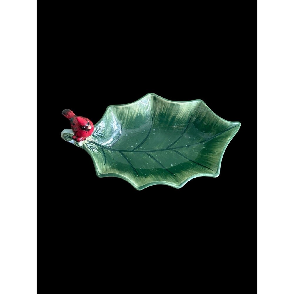 Certified International Susan Winget Cardinal Holly Leaf Candy Dish Christmas - Picture 2 of 9